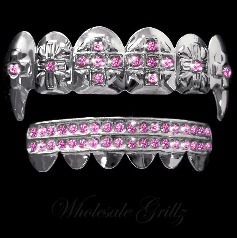 NEW!! PINK Ladies Grillz Set DRACULA VAMPIRE Girls Womens Teeth ICED OUT Bling!! eBay