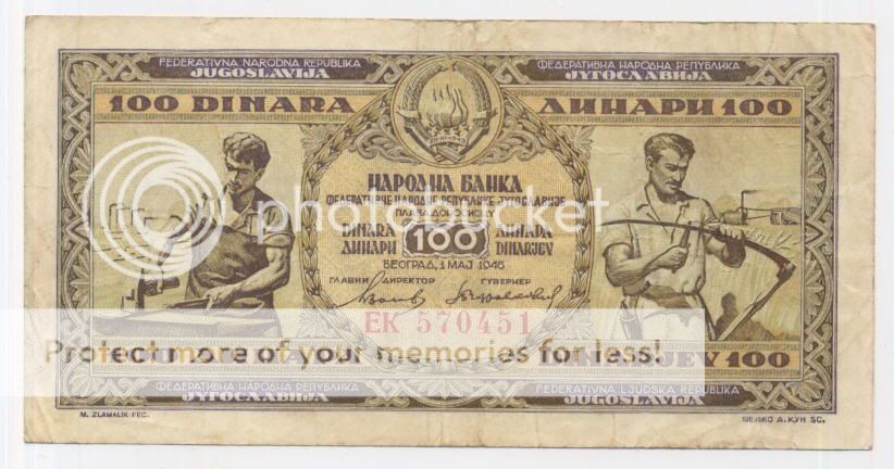 YUGOSLAVIA 100 Dinara 1.5.1946 VF *fisher & baot  