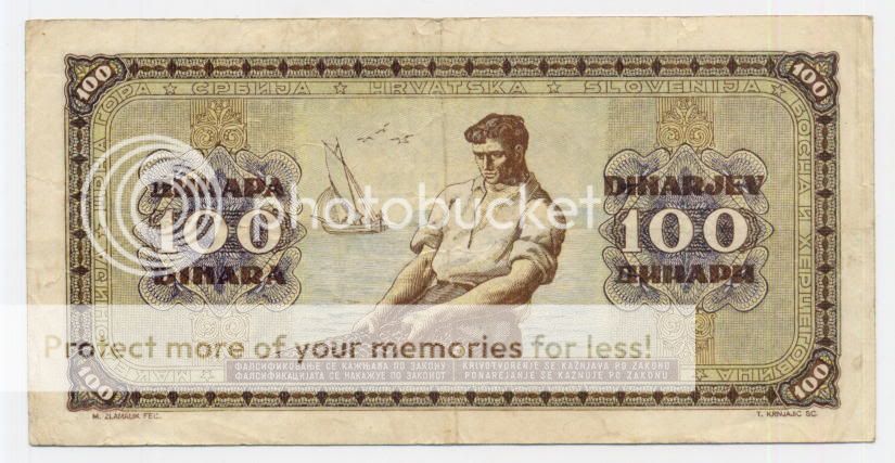 YUGOSLAVIA 100 Dinara 1.5.1946 VF *fisher & baot  