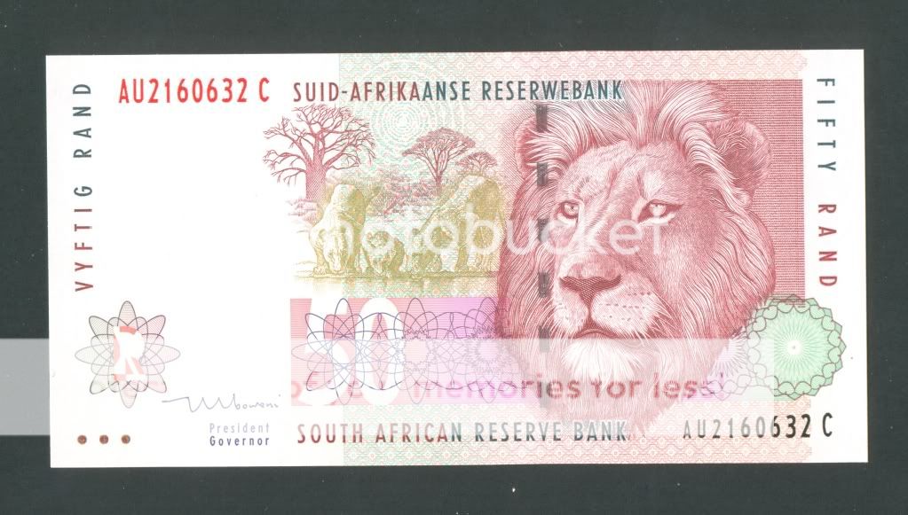 SOUTH AFRICA * 50 Rand ND(1999 ) UNC *P 125b *Lions head. Very 