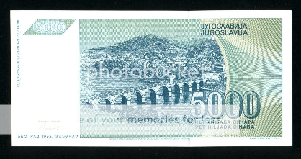 YUGOSLAVIA * 5000 Dinara 1992 UNC P 115r *REPLACEMENT* ser. prefix, ZA 