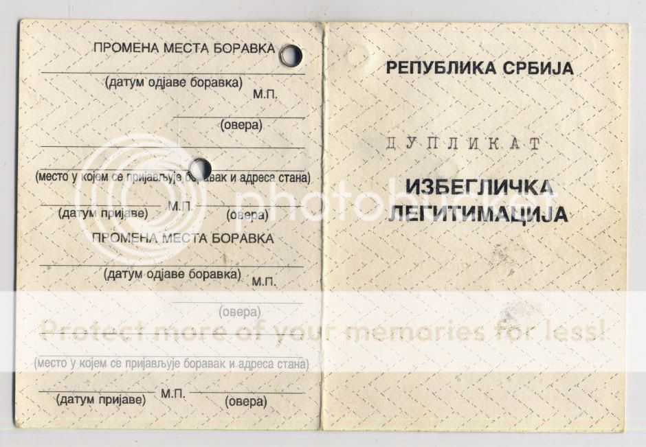     SERBIA * KRAJINA REFUGEES ID CARD,WAR1991 95. UNIQUE   