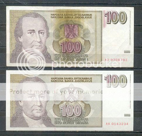 YUGOSLAVIA * 100 Dinara 1996 VF+ *PRINTING ERROR * Please look at 