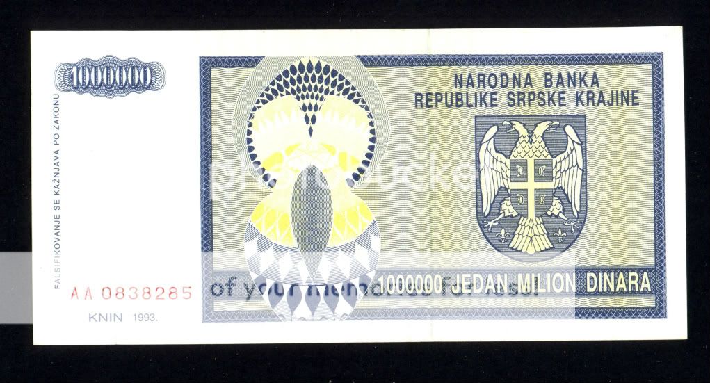 CROATIA / KRAJINA * KEY BANKNOTE 1 Million Dinara 1993 UNC *P R10a 