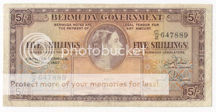 BERMUDA 5 Shillings 1.5.1957 VF QE II *P 18  