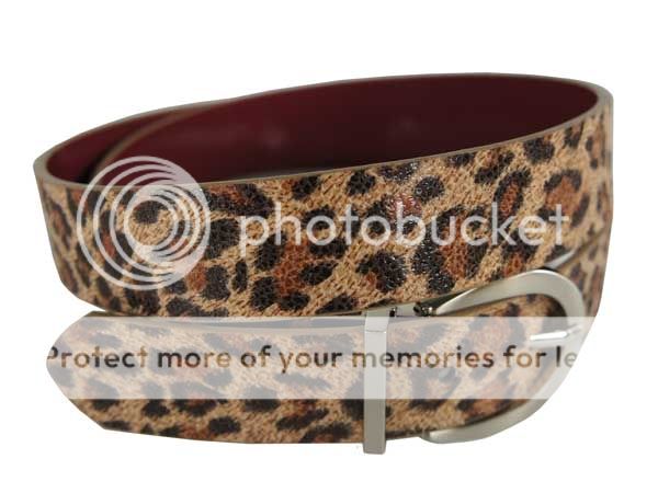 New Ladies Fashion Leopard Animal Print Leather Belt Tan Red Black M/L 