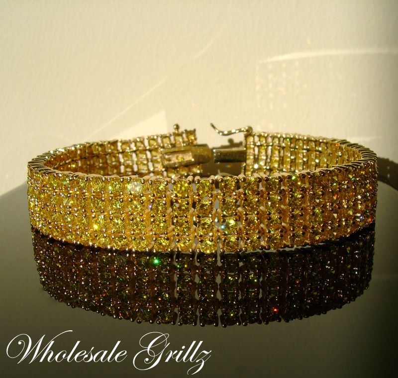   ROW GOLD GP CANARY YELLOW SIMULATE DIAMOND GUCCI MANE STYLE BRACELET